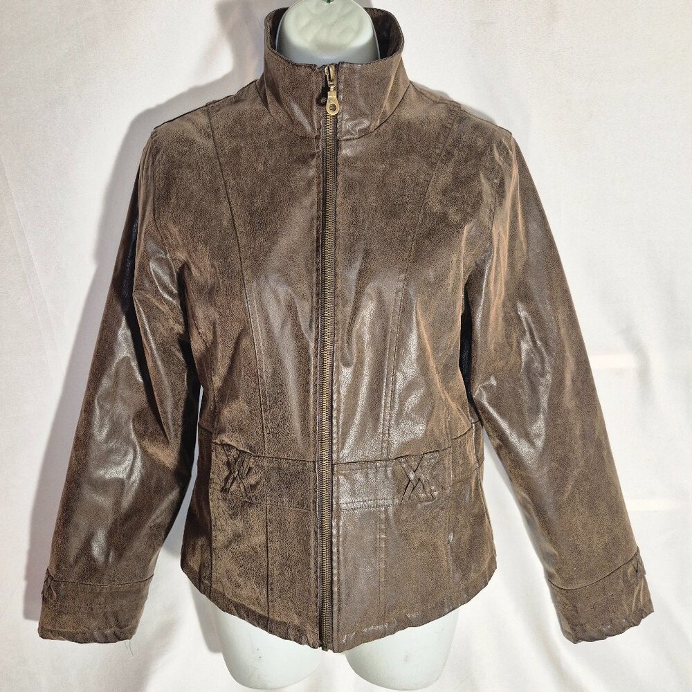 KC Collections dark brown faux leather jacket in size Medium - Picture 8 of 16